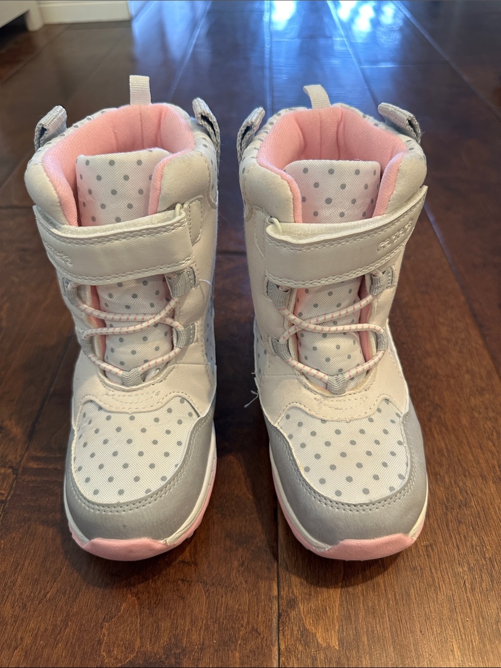 Girls White and Pink Snow Boots with Polka Dots